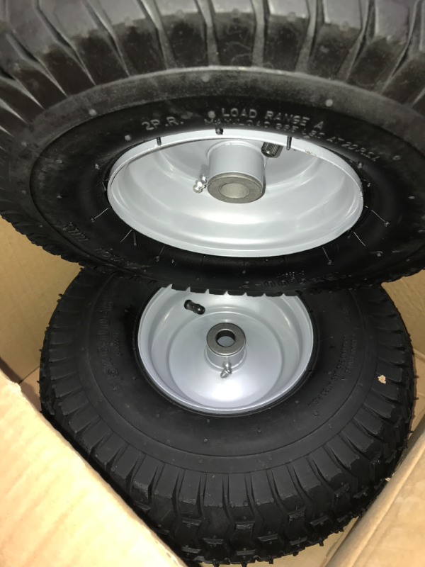 Photo 2 of 2 Pack) 15 x 6.00-6 Tire and Wheel Set - for Lawn Tractors with 3” Centered Hub and 3/4" Sintered iron bushings