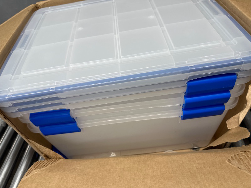 Photo 4 of * all lids broken * bins in good shape * 
IRIS USA 60 Quart WEATHERPRO Plastic Storage Box with Durable Lid and Seal 