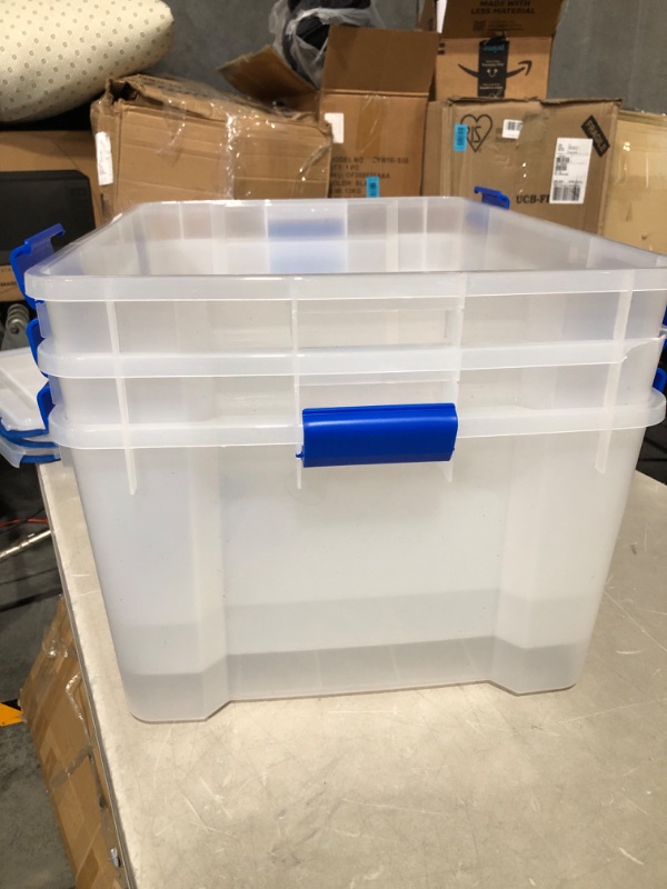 Photo 3 of * all lids broken * bins in good shape * 
IRIS USA 60 Quart WEATHERPRO Plastic Storage Box with Durable Lid and Seal 