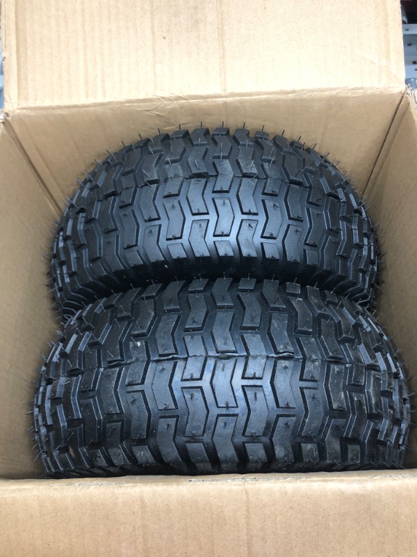 Photo 2 of 15x6.00-6 lawn mower tires,4 Ply Tubeless Front Tire Assembly Replacement for Craftsman Mower,570lbs Capacity,3"offset hub,3/4"Bushing, for More Lawn &Garden Riding Mower (2 Pack)