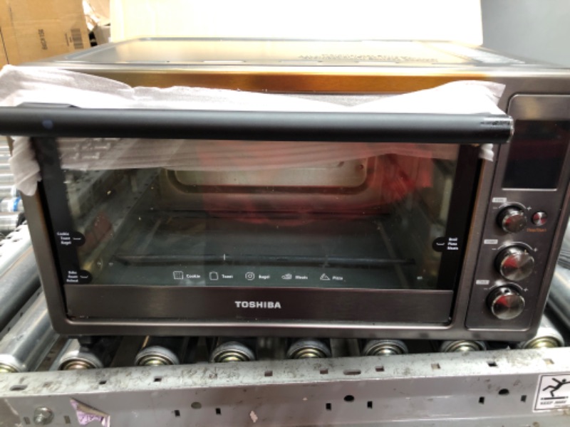Photo 2 of  TOSHIBA AC25CEW-SS Large 6-Slice Convection Toaster Oven Countertop, 10-In-One with Toast, Pizza and Rotisserie, 1500W, Stainless Steel, Includes 6 Accessories
