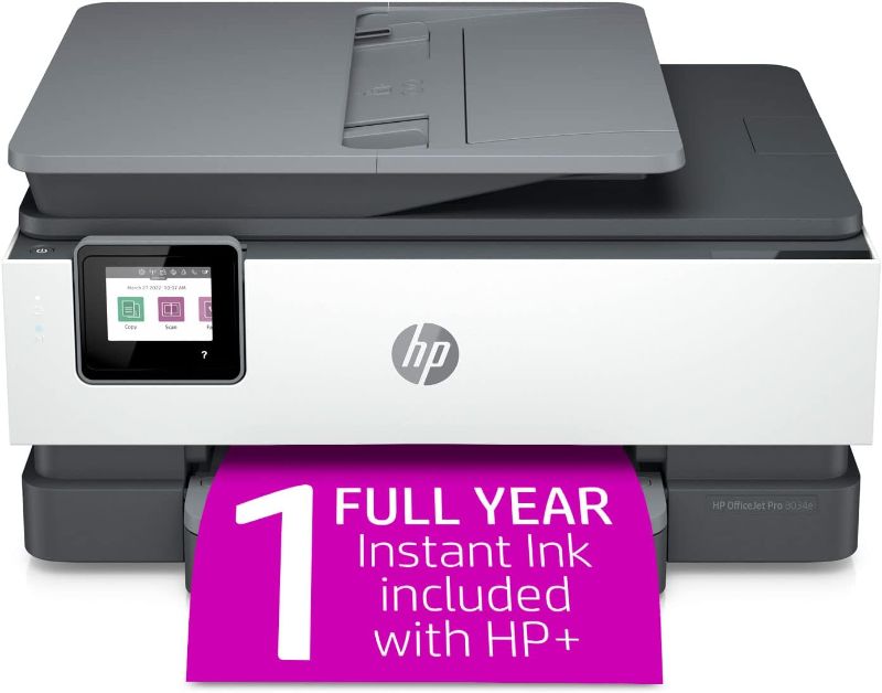 Photo 1 of *****UNABLE TO TEST*****NO POWER CABLE*****
HP OfficeJet Pro 8034e Wireless Color All-in-One Printer with 1 Full Year Instant Ink,White
