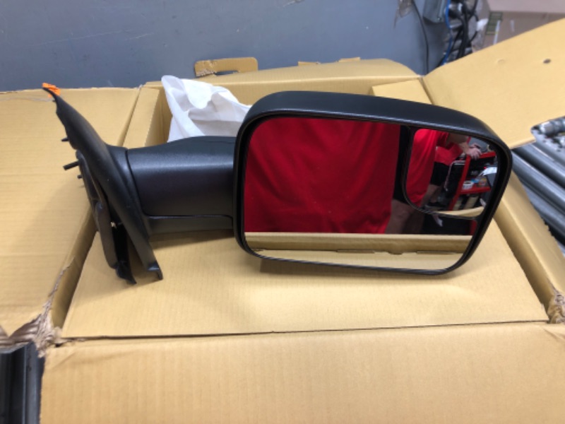 Photo 2 of Fit System 60111-12C Towing Mirror Pair for Dodge Ram Pick-Up 1500, 2500/3500, Textured Black, spot Mirror, flip-Out Head, Foldaway Manual