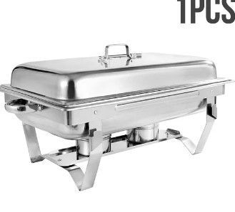 Photo 1 of 1 Pack Chafing Dish Buffet Set 9L/8Qt. Foldable Rectangular Chafer Set, Stainless Steel Catering Warmer Set W/Full Size Water Pan, Food Pan, Fuel Holder for Cooked Food Insulation
