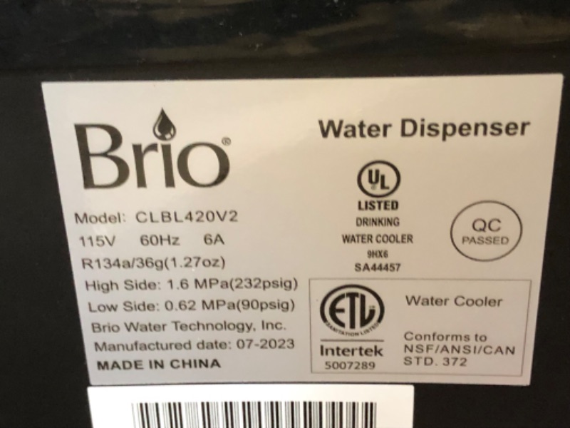 Photo 5 of ***NOT FUNCTIONAL - NONREFUNDABLE - FOR PARTS - SEE NOTES***
Brio Bottom Load Water Cooler Dispenser with Hot, Cold and Room Temperature Water, 3 to 5 Gallon Capacity