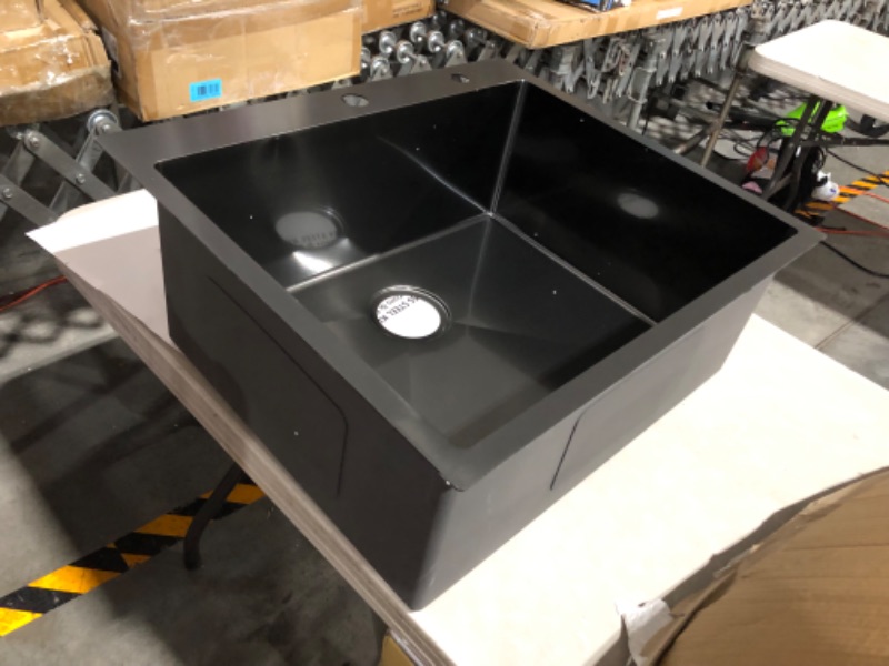 Photo 2 of 25 Black Drop In Kitchen Sink -VASOYO 25x22 Inch Black Stainless Steel Sink Drop In Topmount Kitchen Sink 16 Gauge Deep Single Bowl Kitchen Sink Drop In Sink with Cutting Board 25"L x 22"W x 10"D Matte Black