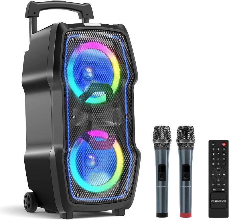 Photo 1 of VeGue Karaoke Machine, Wireless Bluetooth PA System for Adults & Kids with Dual 8'' Subwoofers, 2 UHF Wireless Mics, Colorful LED Lights, Ideal for Home Karaoke, Party, Stage Performance (VS-0808)
