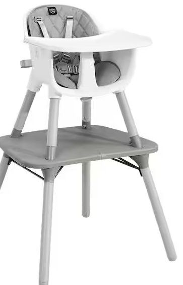 Photo 1 of 4 in 1-Baby Highchair Gray Plastic Convertible Toddler Table Chair Set with PU Cushion