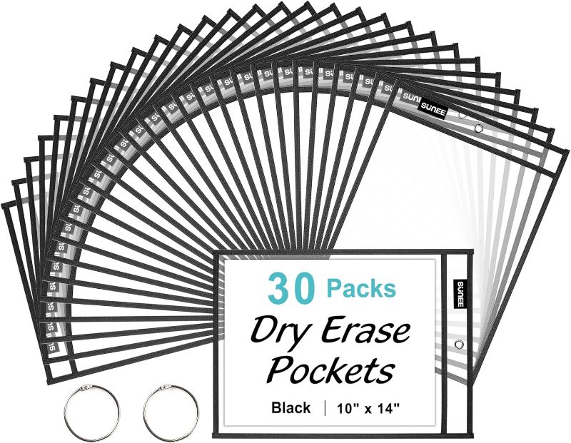 Photo 1 of DRY ERASE POCKETS 10X14 BLACK 30 PACKS 