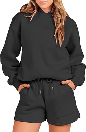 Photo 1 of Prinbara Womens Two Piece Outfits Lounge Sets Y2k Hoodie Sweatshirt and Shorts Set Fall Tracksuit Sweatsuits  SMALL