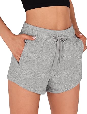 Photo 1 of ODODOS Women's Sweat Shorts with Pockets Cotton French Terry Drawstring Summer Workout Casual Lounge Shorts 28'x34''