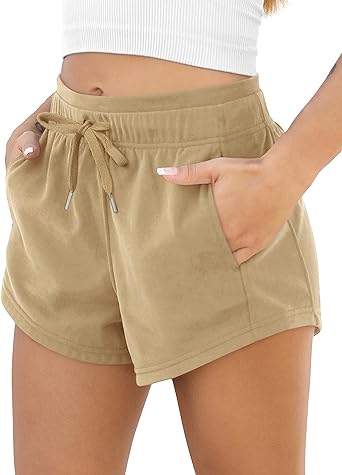 Photo 1 of ODODOS Women's Sweat Shorts with Pockets Cotton French Terry Drawstring Summer Workout Casual Lounge Shorts 28'x34'' Incense 