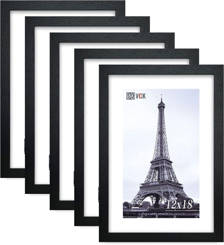 Photo 1 of VCK Poster Frames 12x18 Black Set of 5,Solid Wood Picture Frames for Wall Mounting Hanging Art and Puzzle Frame