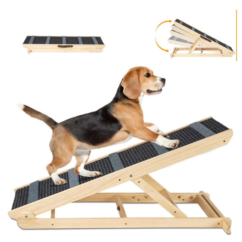 Photo 1 of  Adjustable Dog Ramp, Folding Portable Wooden Pet Ramp for Dogs and Cats Long Adjustable from 