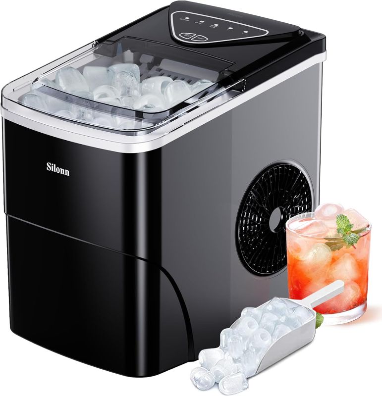 Photo 1 of Countertop Ice Maker Machine - Silonn 9 Cubes Ready in 6 Mins, 26lbs in 24Hrs, Self-Cleaning Ice Machine with Ice Scoop and Basket
