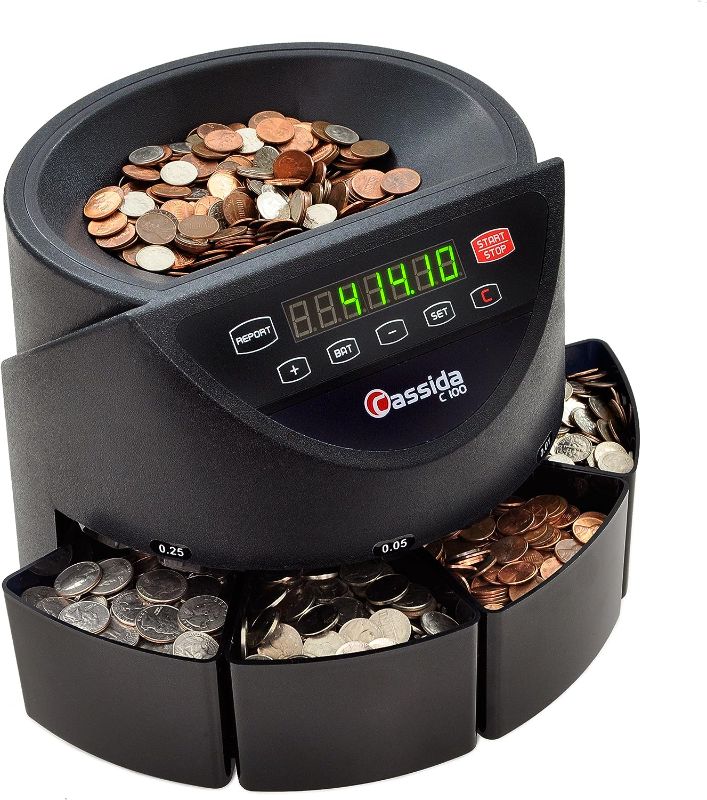 Photo 1 of Cassida C100 Electronic Coin Sorter/Counter, Countable Coins 1¢, 5¢, 10¢, 25¢, 250 Coins/min, 110 VAC 