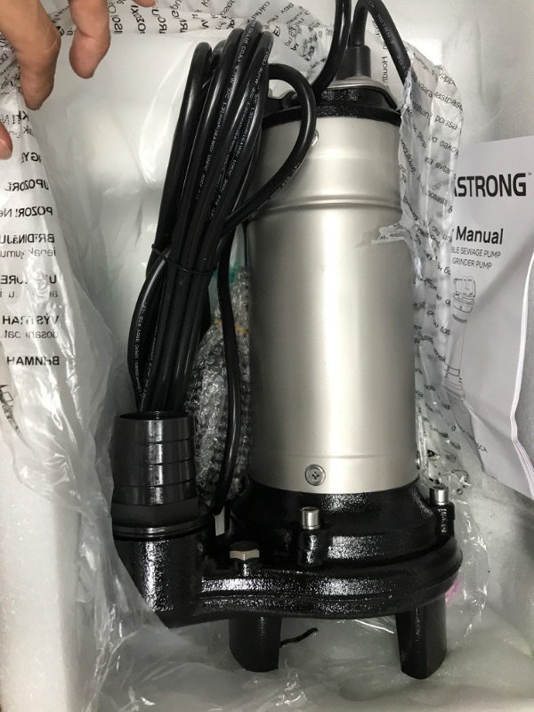 Photo 3 of Aquastrong 1HP Sewage Grinder Pump, Stainless Steel, 115V Automatic Float Switch, Submersible Effluent/Sump Pump for Sump Basin, Basement Residential Sewage, 2'' NPT Discharge 1HP+Grinder