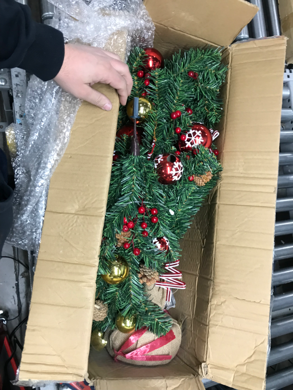 Photo 1 of 4ft Pre-lit Artificial Christmas Tree with 100 LED Lights,Vlorart Tabletop Christmas Tree with Colorful Balls,Pine Cones,Red Berries and Tree Ornaments for Home Fireplaces Xmas Indoor Outdoor Decor