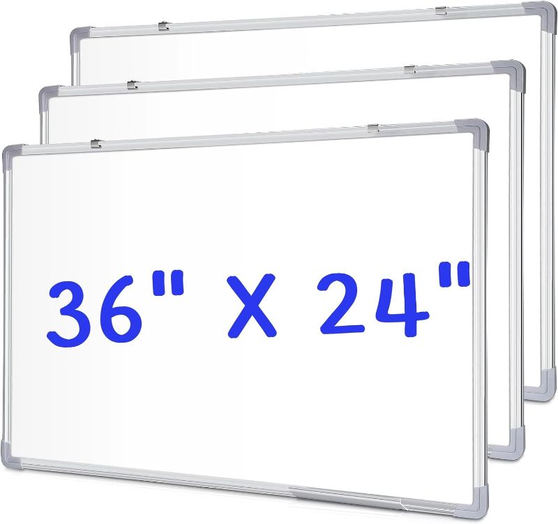 Photo 1 of 3 Pack Dry Erase Boards, Magnetic Dry Erase White Board Silver Aluminum Framed Whiteboard Message Presentation Board White Board Bulk Wall Mounted Board for School Office and Home(36 x 24 Inch)
