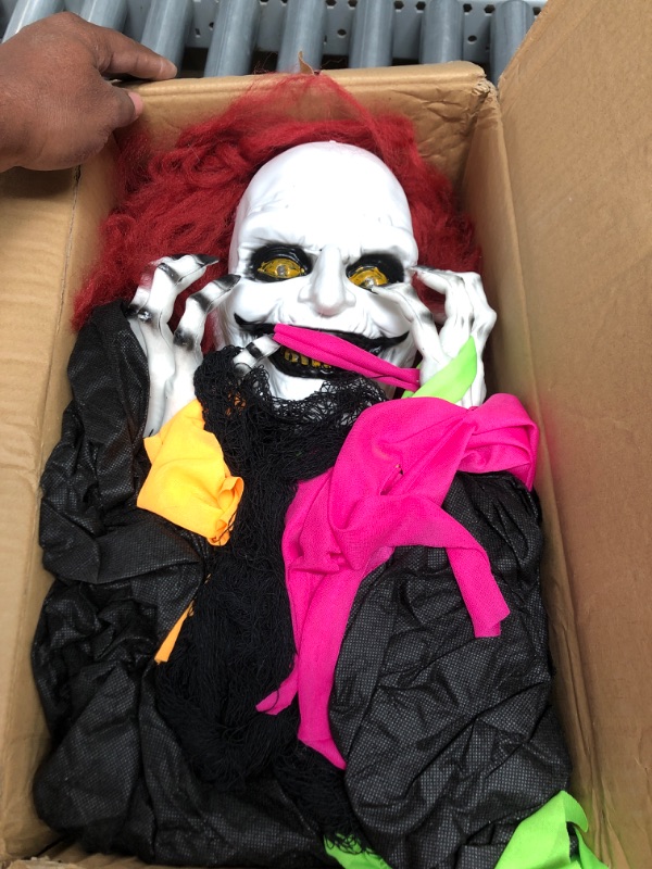 Photo 2 of [Sound Activated] 72 Inch Large Animatronic Clown Ghost Halloween Outdoor Decoration Standing Talking Clown Life Size with Glowing Red Eyes&Scary Laughter Halloween Haunted House Props Yard Lawn Decor