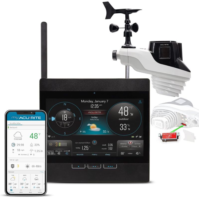 Photo 1 of AcuRite Atlas Professional Home Weather Station with WiFi HD Display, Lightning Detection, Barometer, Indoor/Outdoor Temperature Gauge, Humidity Sensor, Rain Gauge, and Wind Speed/Direction (01001M)