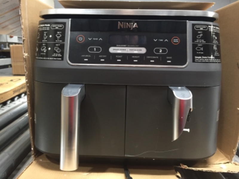 Photo 2 of **NONREFUNDABLE**FOR PARTS OR REPAIR**SEE NOTES**
Ninja DZ201 Foodi 8 Quart 6-in-1 DualZone 2-Basket Air Fryer with 2 Independent Frying Baskets, Match Cook & Smart Finish to Roast, Broil, Dehydrate & More for Quick, Easy Meals, Grey