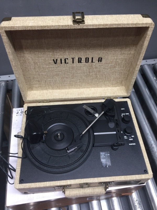 Photo 2 of Victrola Journey+ Signature Turntable Record Player - 33-1/3, 45 & 78 RPM Suitcase Vinyl Record Player, Bluetooth Connectivity & Built-in Speakers, Stereo RCA Output, Linen Finish, Cream