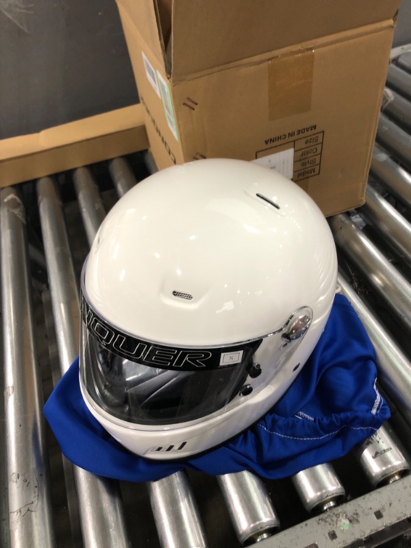 Photo 1 of Conquer Snell SA2020 Full Face Auto Racing Helmet Small White