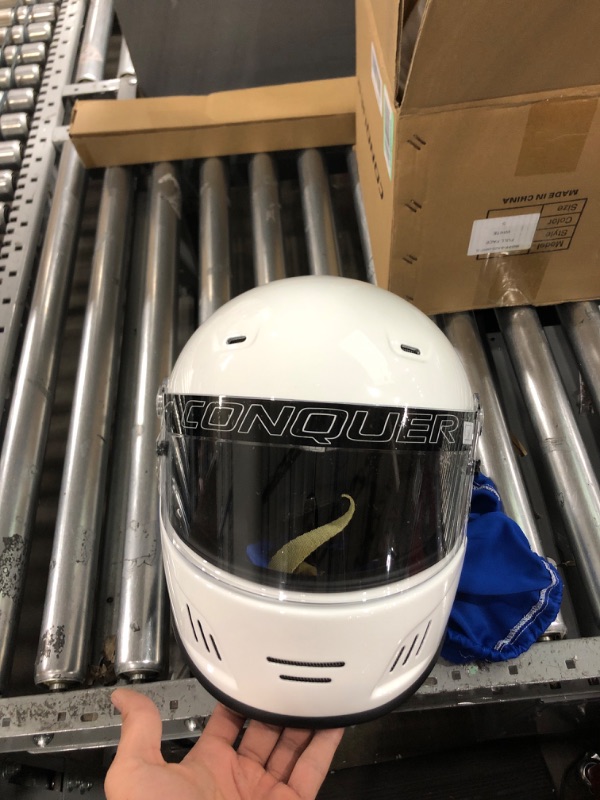 Photo 3 of Conquer Snell SA2020 Full Face Auto Racing Helmet Small White