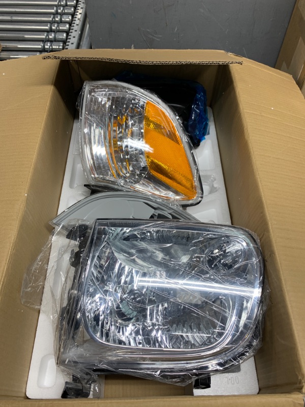 Photo 2 of AS Headlight Assembly Compatible with 2005-2006 Toyota Tundra / 2005-2007 Sequoia Headlamp Chrome Housing Driver and Passenger Side OE Replacement A-Chrome Housing Amber Reflector Clear Lens