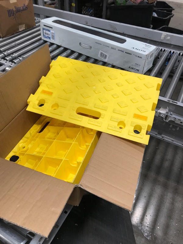 Photo 2 of MAXXHAUL 50707 Portable Interlocking Plastic Curb Threshold Ramps Set (Yellow) for Loading Dock, Driveway, Sidewalk for Scooter, Wheelchair, Car, Truck, Motorcycle, Dolly