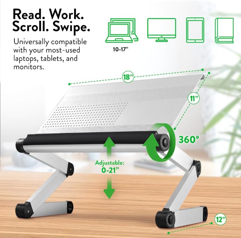 Photo 1 of Adjustable Book Holder and Laptop Stand - Portable Aluminum Book Stand for Textbooks, Cookbooks, Recipe Books, and Tablets
