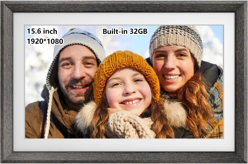 Photo 1 of Frameo 15.6 Inch 32GB Large WiFi Digital Picture Frame wood1920 * 1080 IPS FHD Touch Screen Electronic Smart Digital Photo Frame Wall Mountable Auto-Rotate iOS Android Easy Setup to Photos or Video 