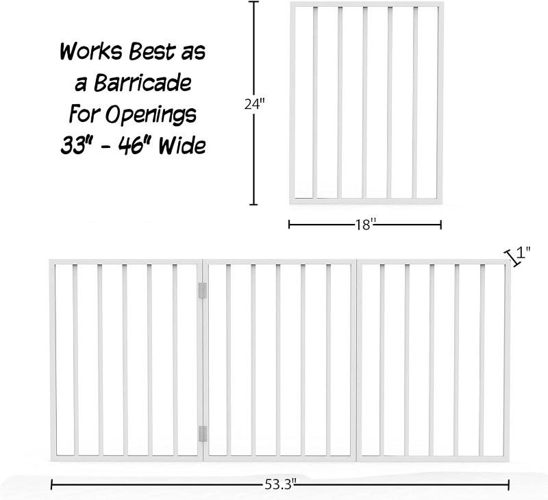 Photo 2 of (SEE NOTES) PETMAKER Pet Gate – Dog Gate for Doorways, Stairs or House– Freestanding, Folding, Accordion Style, Wooden Indoor Dog Fence (24-Inch, White)
