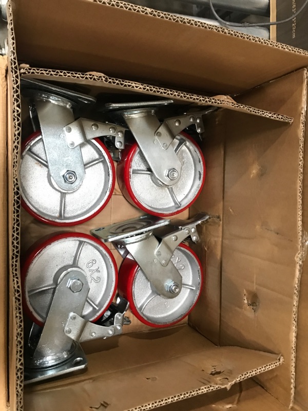 Photo 2 of Casters Set of 4 Heavy Duty 6 inch Caster Wheels - ASRINIEY Locking Casters with No Noise Polyurethane on Steel Wheels, Swivel Plate Caster with Brake for Toolbox Workbench, 5000 lbs Total Capacity 4 6" X 2" 4Pack with Brake