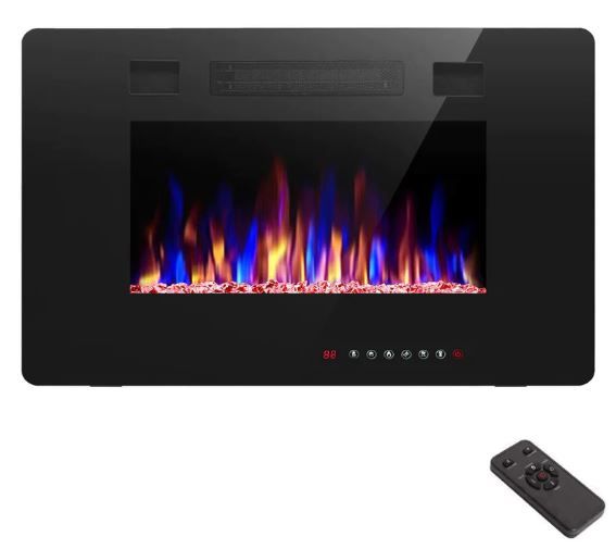 Photo 1 of 30 in. Wall Mounted Electric Fireplace, Remote Control