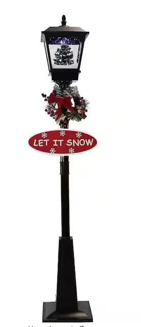 Photo 1 of **NON-REFUNDABLE-SEE COMMENTS**
71 in. Black Christmas Musical Snowy Street Lamp with Christmas Scene, 2 Signs, Cascading Snow and Holiday Songs