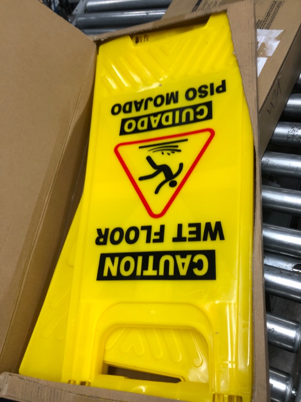 Photo 1 of XPCARE 4-Pack Caution Wet Floor Sign,Bilingual Warning Signs,2-Sided Fold-Out,A Frame Safety Wet Floor Signs Commercial,24 Inches,Yellow