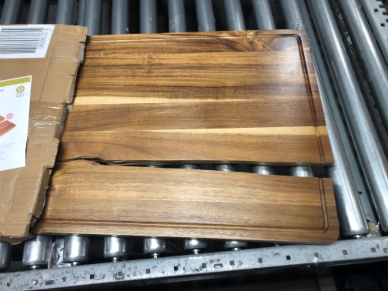 Photo 2 of * Broken * Extra Large Acacia Wood Cutting Board, 24x18 Inch Large Butcher Block Chopping Board with Handle and Juice Groove, Carving Board for Turkey, Meat, Vegetables, BBQ Acacia 24*18inch - 2