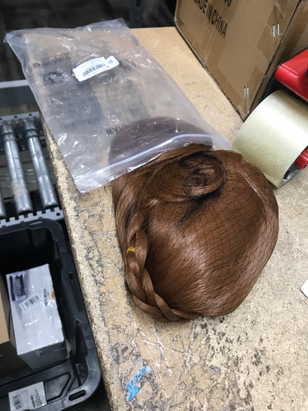 Photo 2 of Anogol Wig Cap+Princess Brown Wig for-Kids-Long Wavy Wigs with Braided Wigs for Girls Brown Cosplay Wig