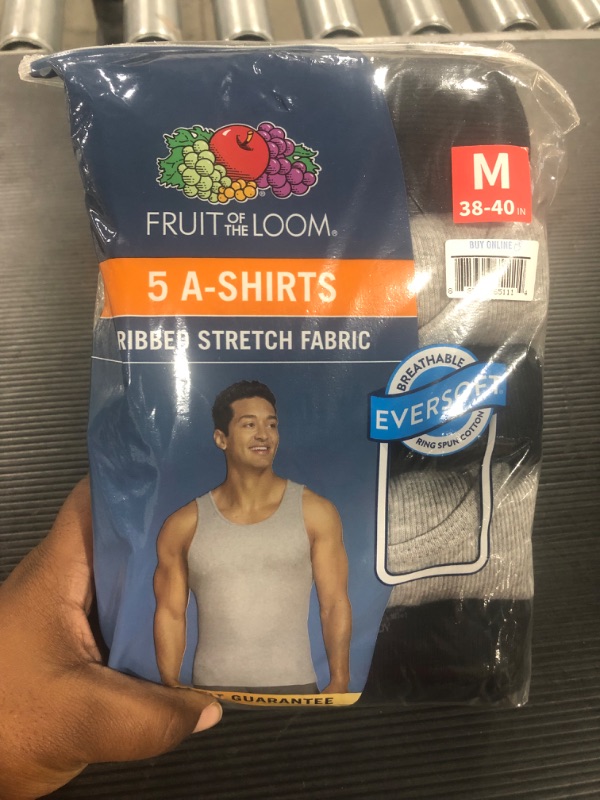 Photo 1 of Fruit of the Loom Men's A-Shirt 5pk - Black/Gray, Size: Medium