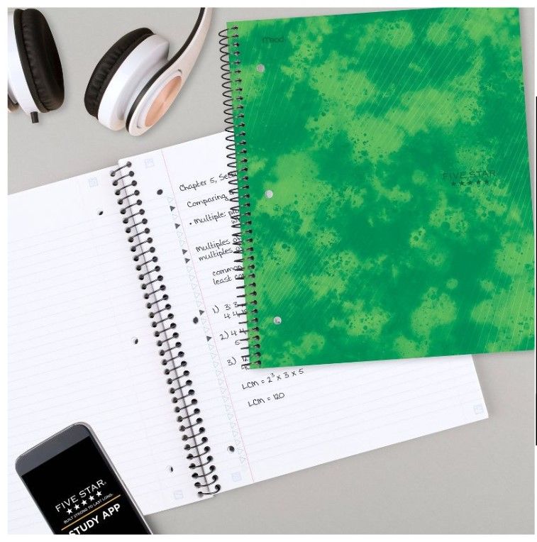 Photo 3 of Five Star 7 Subject College Ruled Spiral Notebook Green Bundle