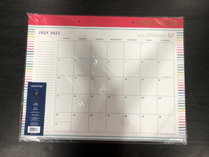 Photo 1 of AT-A-GLANCE 2022-2023 Desk Calendar, Monthly Academic Desk Pad, 21-3/4" x 17", Standard, Simplified by Emily Ley, Happy Stripe (EL80-704A)