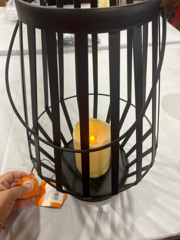 Photo 1 of 13.5" Light Up Metal Slat Black Halloween Decorative Lantern - Hyde & EEK! Boutique™

