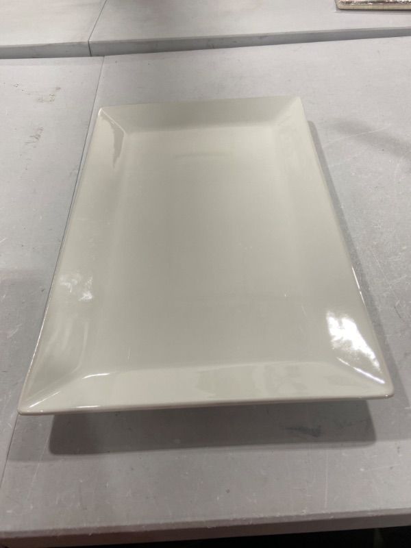 Photo 2 of 16" x 10" Porcelain Rectangular Rimmed Serving Platter White - Threshold™

