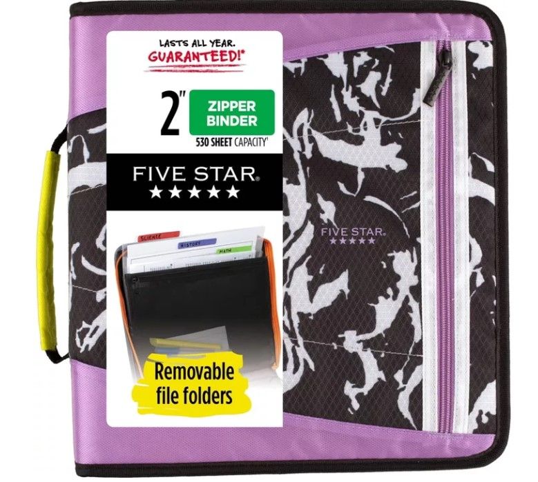 Photo 1 of Five Star 2" Sewn Zipper Binder + File Folders Black Retro


