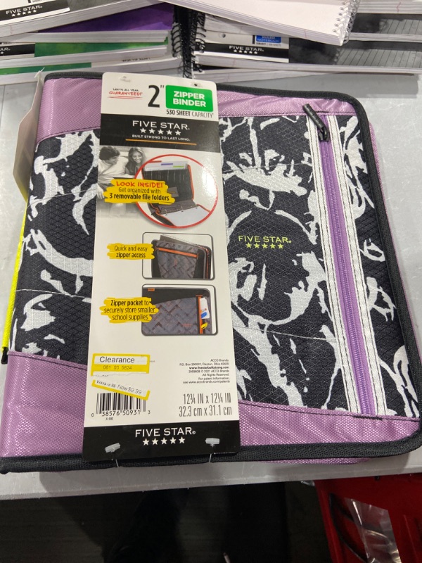 Photo 1 of Five Star 2" Sewn Zipper Binder + File Folders Black Retro


