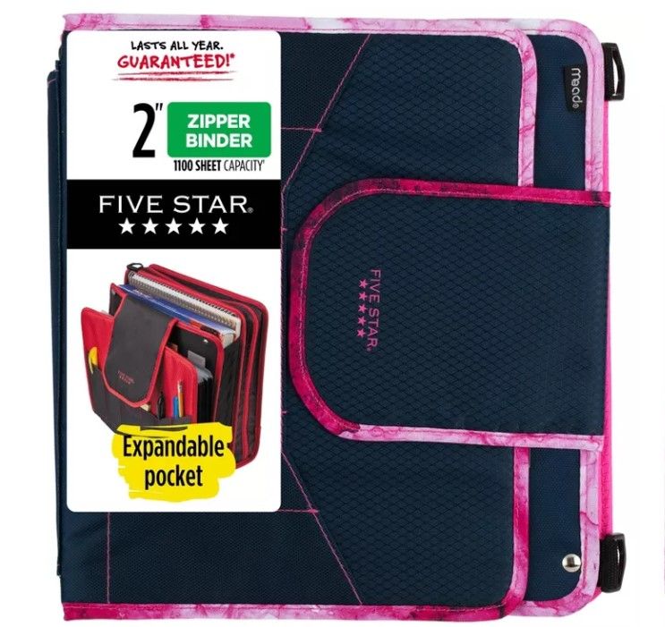 Photo 1 of Five Star 2" Sewn Zipper Binder High Capacity Navy/Pink

