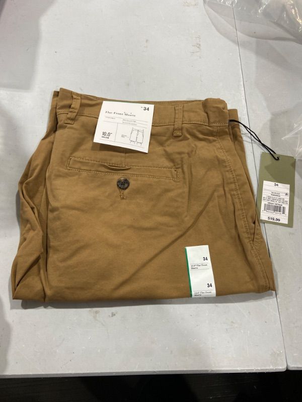 Photo 2 of Men's 10.5 Linden Flat Front Shorts - Goodfellow & Co Khaki 34, Brown
