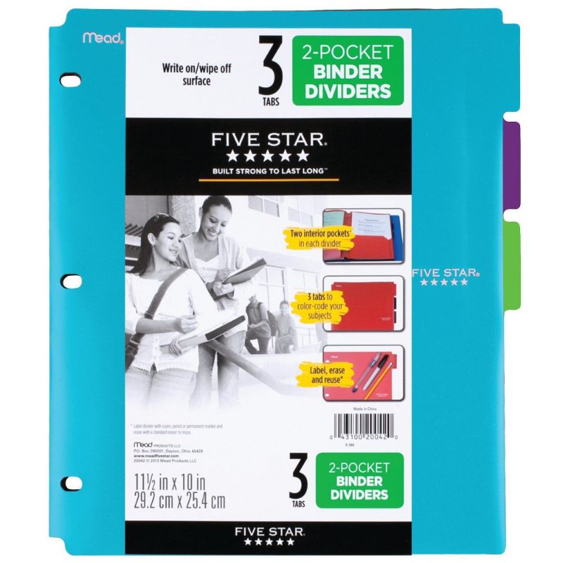 Photo 1 of Mead Five Star 2 Pocket Binder Dividers - 3 Tabs - Tidewater/Amethyst/Gray
PACK OF 12